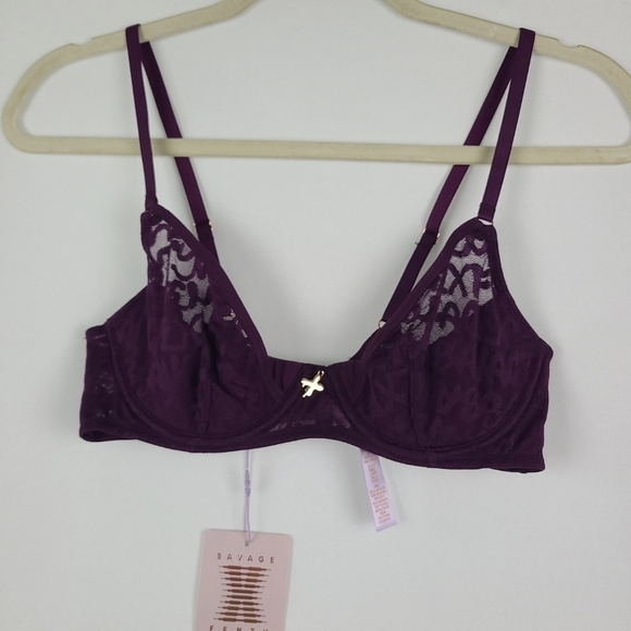 Savage X Fenty Womens Tagged By Quarter Late Nught Purple Lace Plunge Bra Sz 34B - Picture 1 of 10